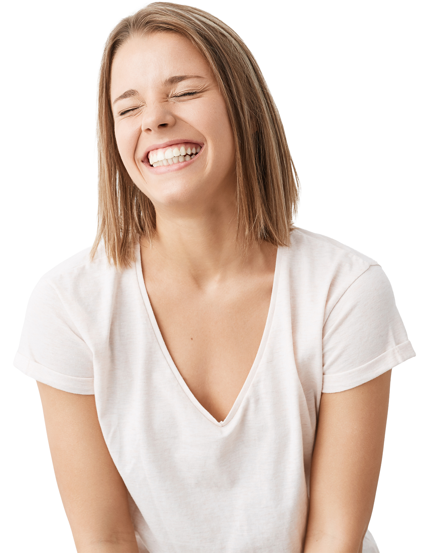 Junge Frau mit schönen Zähnen lacht